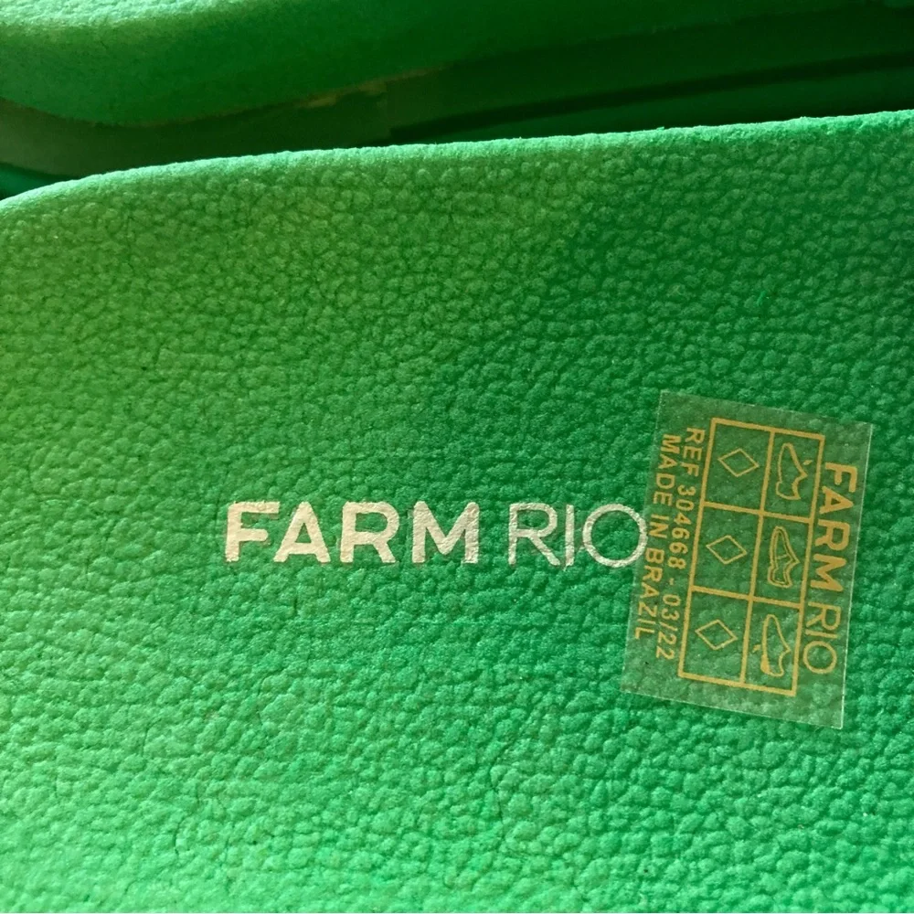 FARM Rio Bright Green Leaf Appliqué Slide Sandals